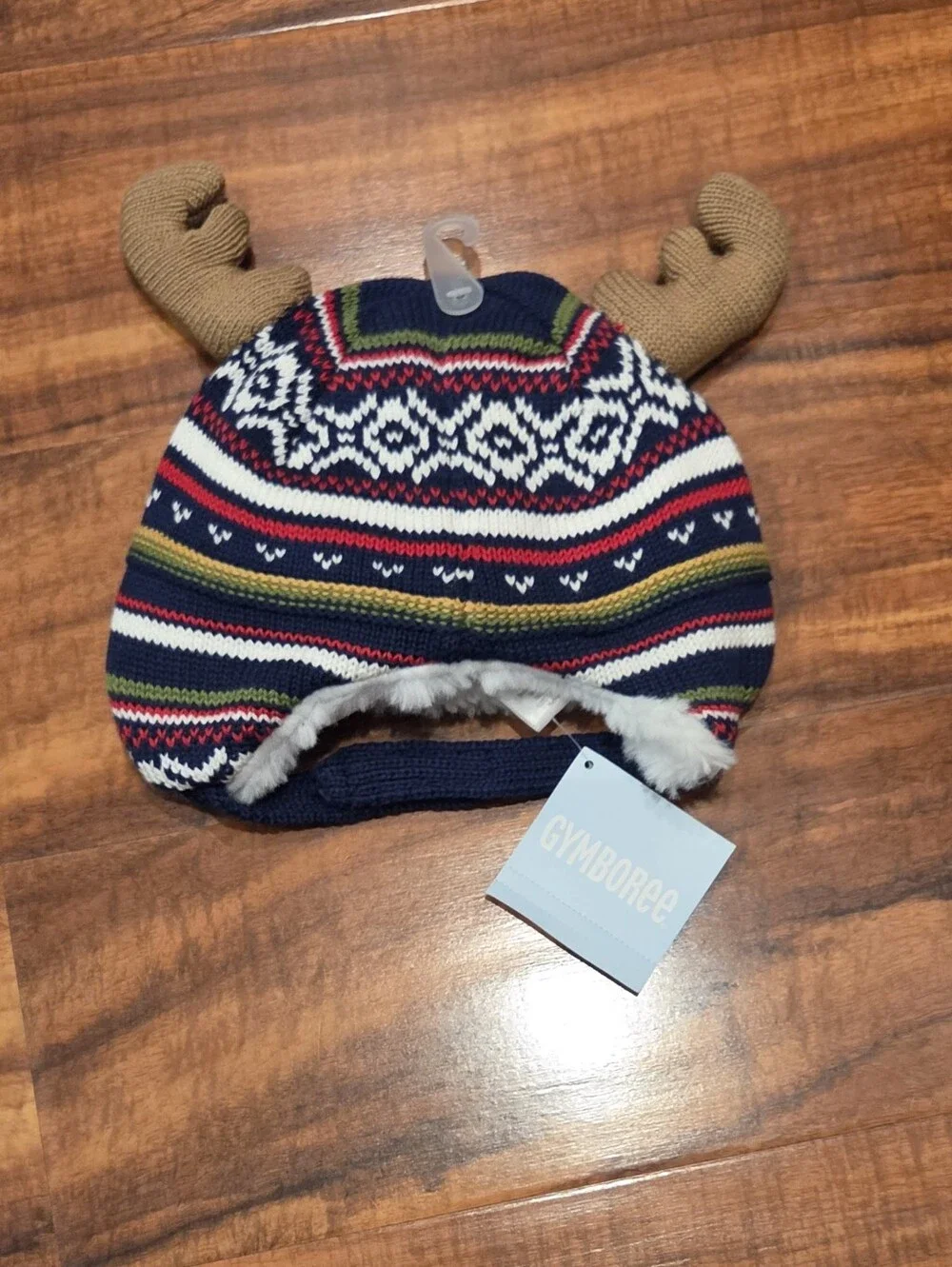Gymboree NWT 0-3 Months Navy/Red Fair Isle Zip Sweater and Moose Hat Set